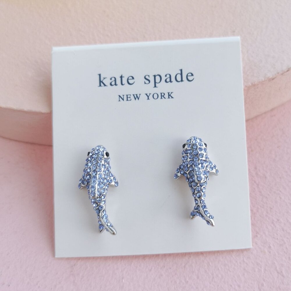 Kate Spade - California Dreaming Shark Blue Silver Stud Earrings - NEW